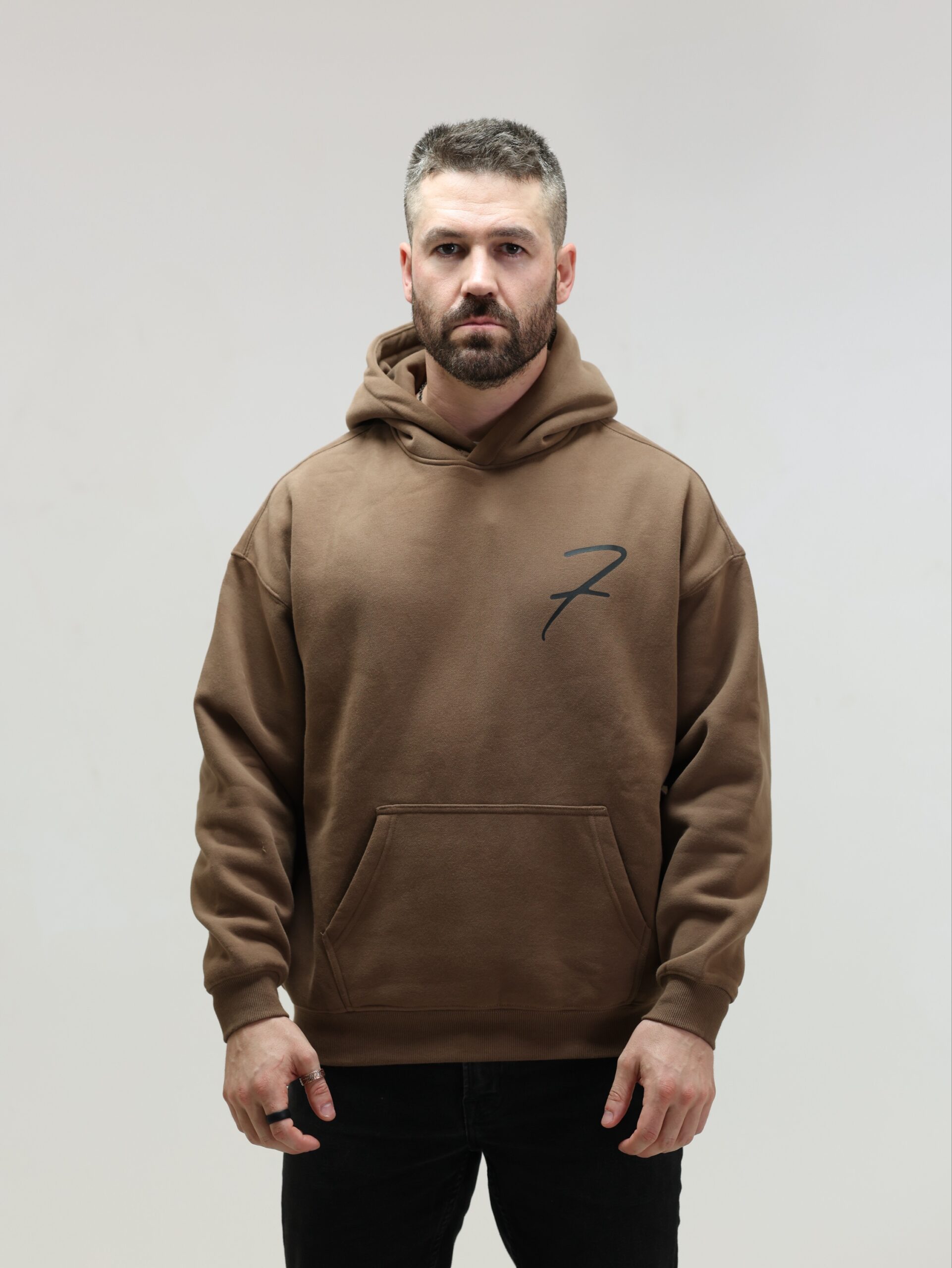 Drop Shoulder Hoodie - Brown