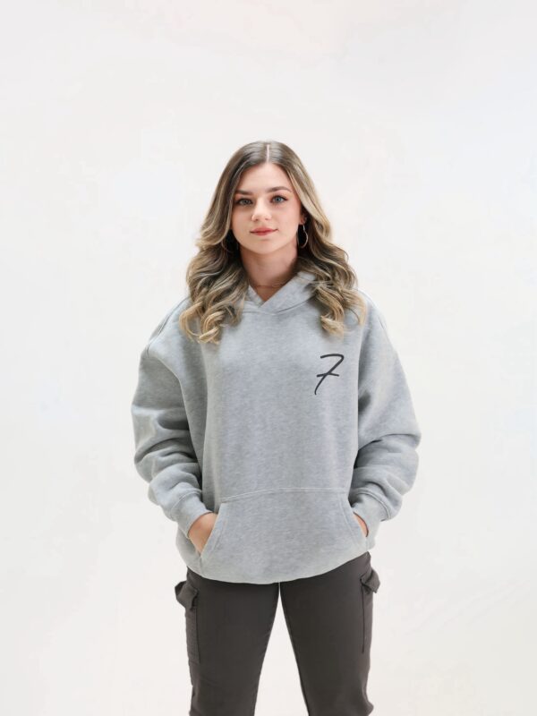 Drop Shoulder Hoodie - Flower Grey