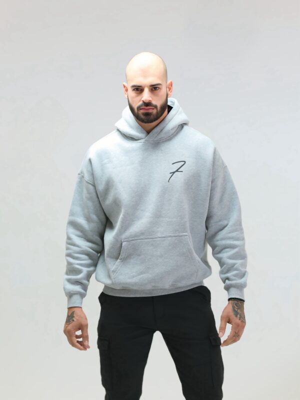 Drop Shoulder Hoodie - Flower grey