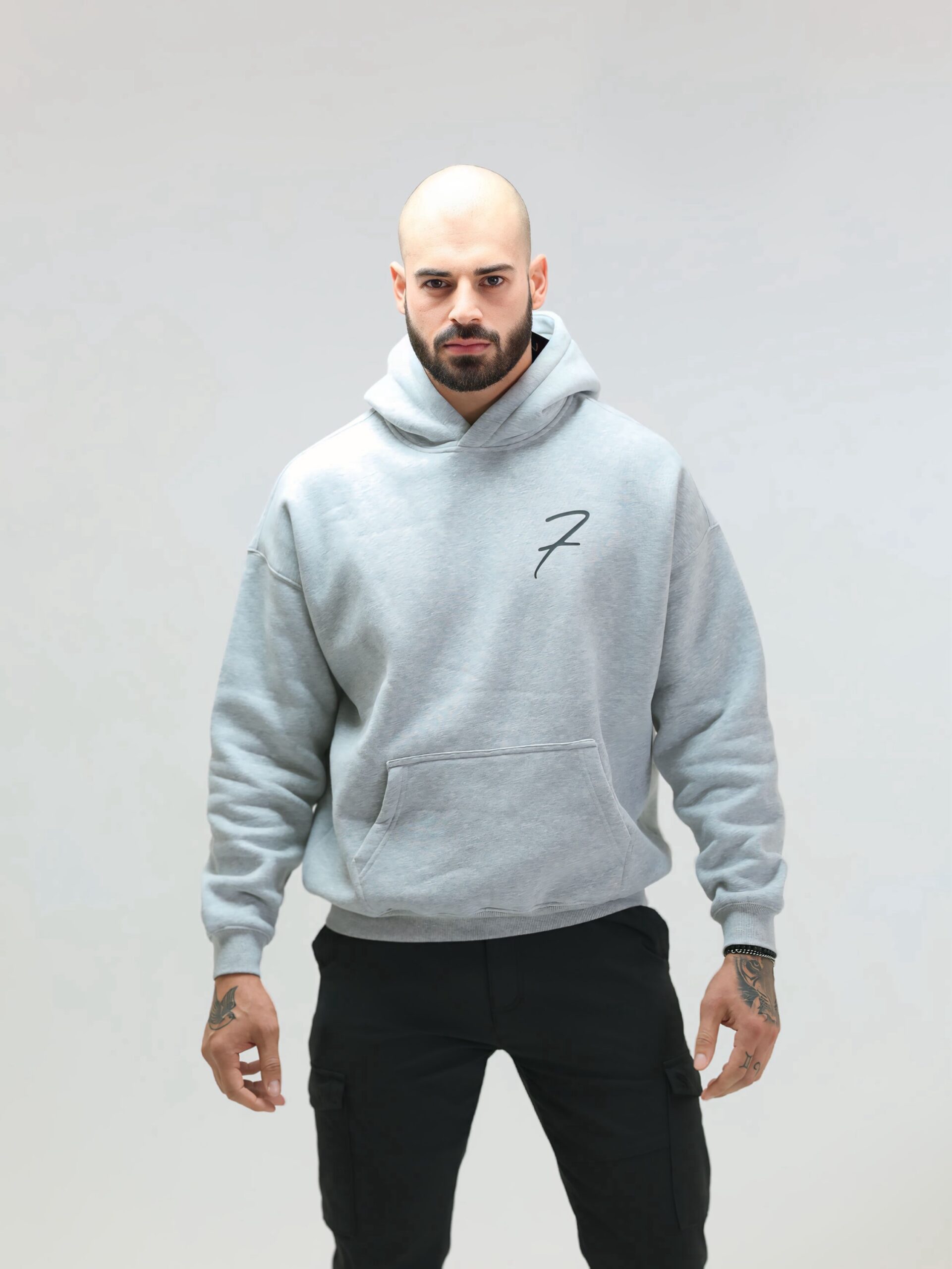 Drop Shoulder Hoodie - Flower grey