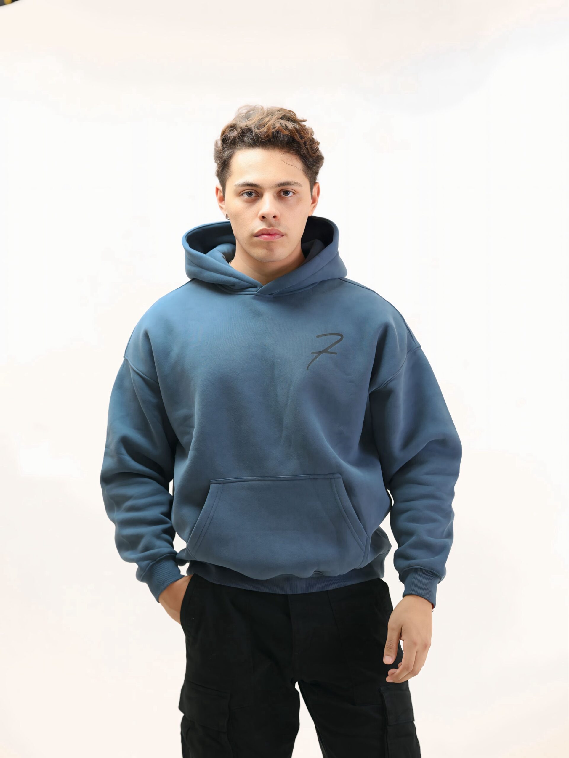 Drop Shoulder Hoodie - Light Blue