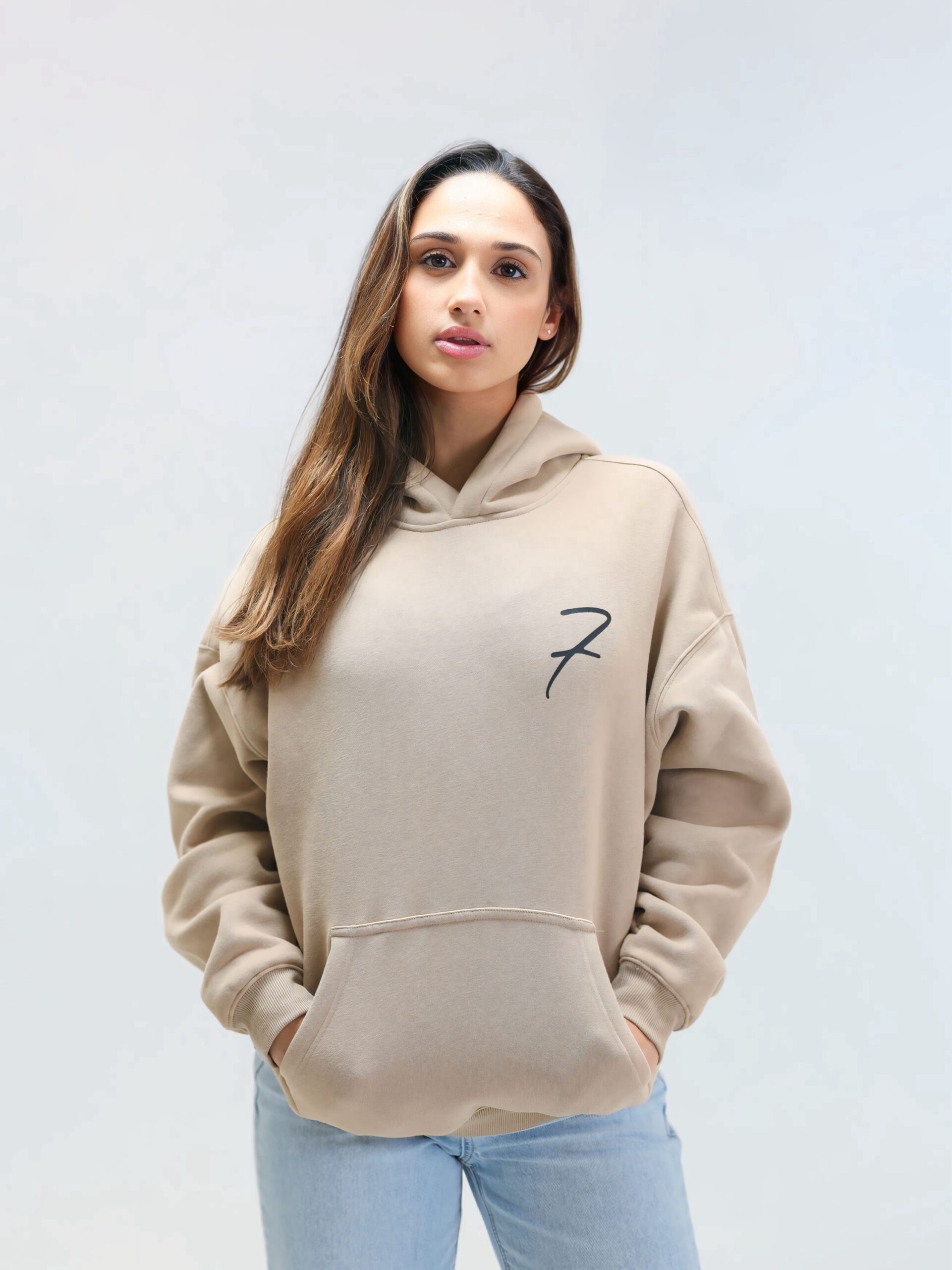 Drop Shoulder Hoodie - Beige